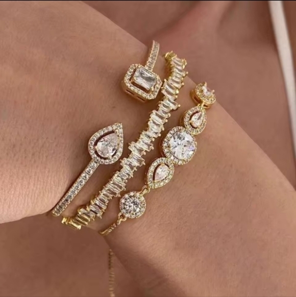 AAA Cubic Zirconia Adjustable Open Bangle Bracelet Women Men Luxury CZ